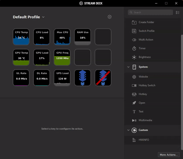 HWiNFO64 Stream Deck Plugin Demo alt text
